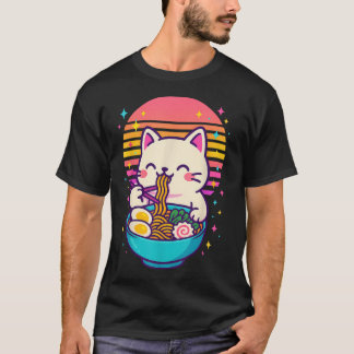 Anime Cat Eating Ramen Japans T-shirt