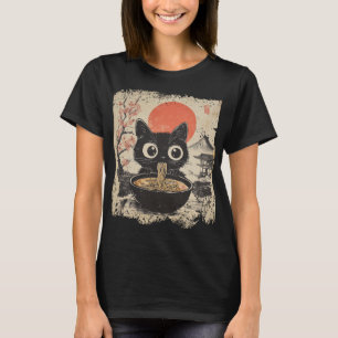 Anime Cat Eating Ramen Japanse stijl Anime Lovers T-shirt