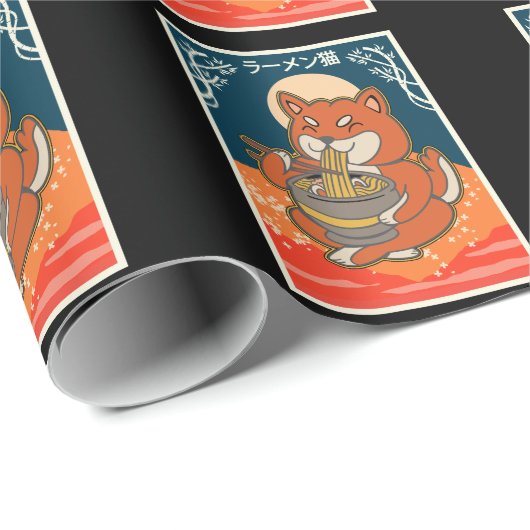 Anime Cat eet Ramen Japanse noedels Cadeaupapier (Rol Hoek)
