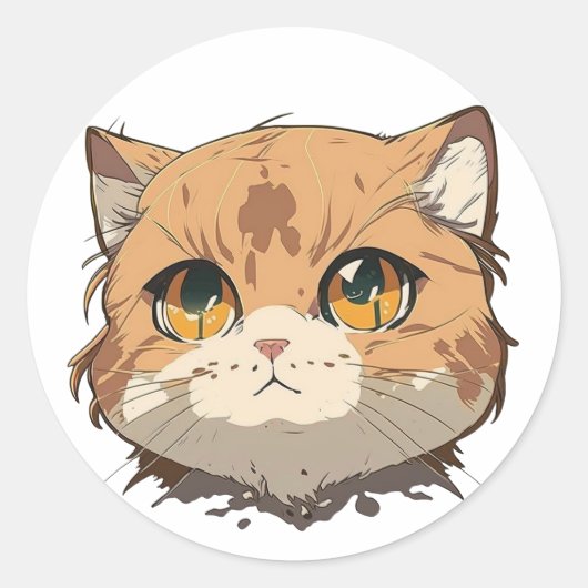 Anime Cat Face Ronde Sticker (Voorkant)