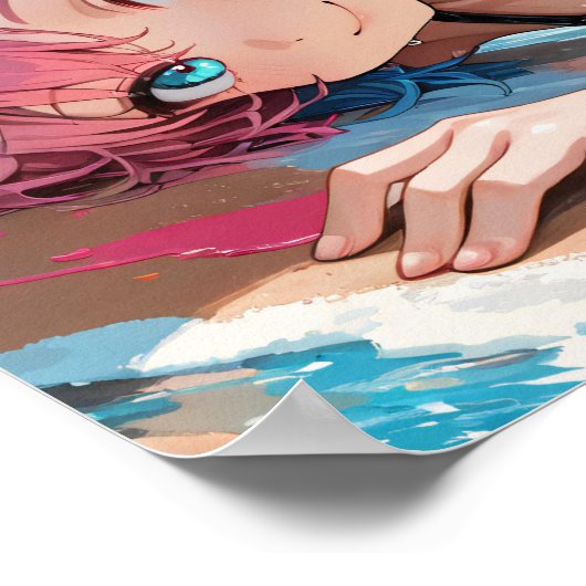 Anime Cat Girl Summer Beach Fun Poster (Hoek)