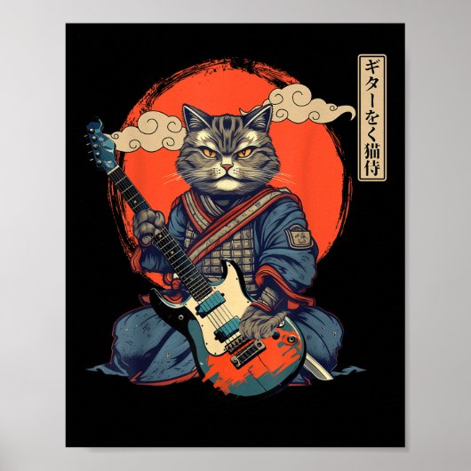 Anime Cat Japanese Samurai Tattoo Kawaii Ninja Gui Poster (Voorkant)