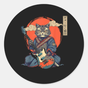 Anime Cat Japanese Samurai Tattoo Kawaii Ninja Gui Ronde Sticker
