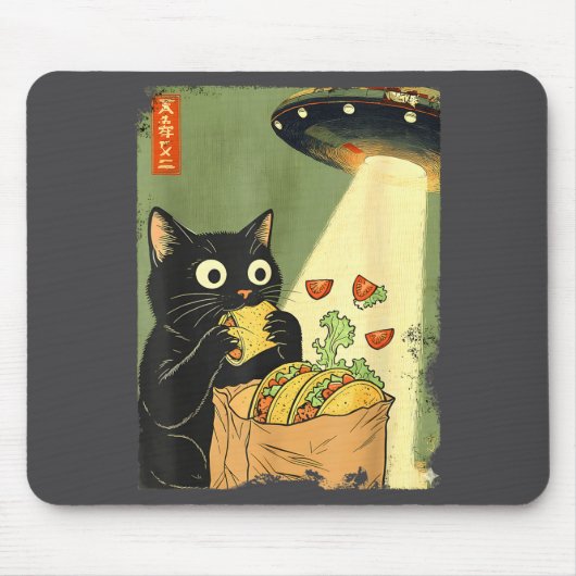 Anime Cat Japanese Tacos UFO Apparel Muismat (Voorkant)