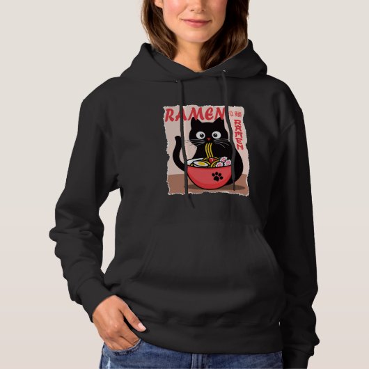Anime Cat Ramen Instant Noodles Funny Japanese Cat Hoodie (Voorkant)