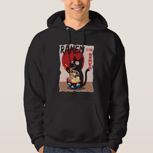 Anime Cat Ramen Instant Noodles Funny Japanese Cat Hoodie (Voorkant)