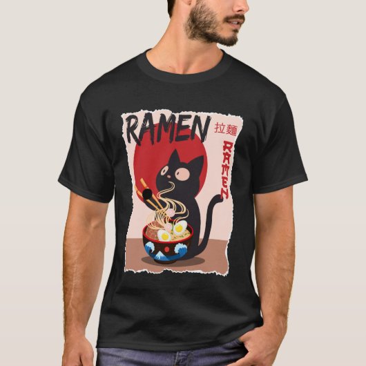 Anime Cat Ramen Instant Noodles Funny Japanese Cat T-shirt (Voorkant)