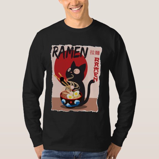 Anime Cat Ramen Instant Noodles Funny Japanese Cat T-shirt (Voorkant)
