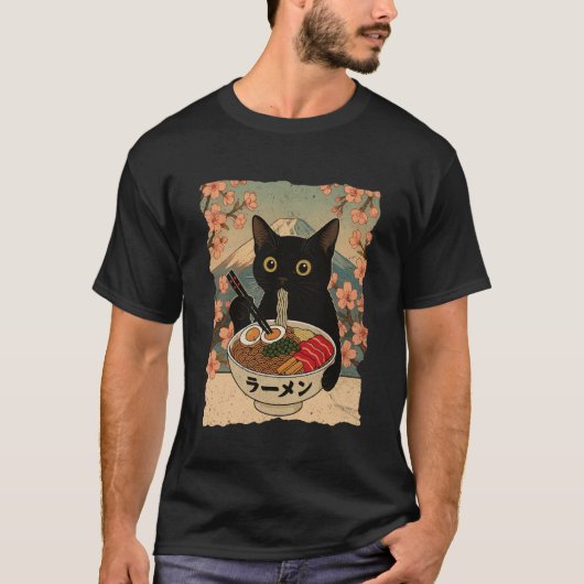 Anime Cat Ramen Japanese Funny Cat Graphic Tees An (Voorkant)