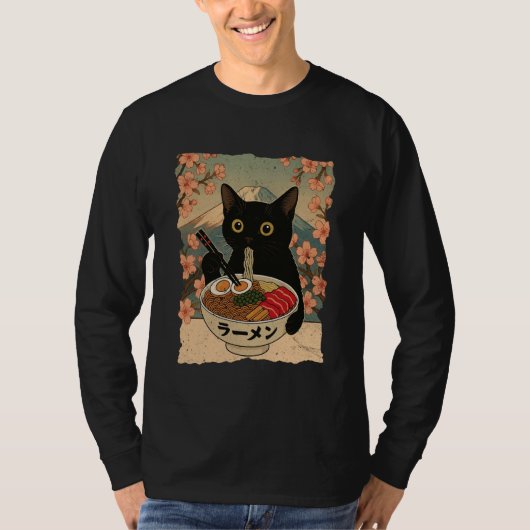 Anime Cat Ramen Japanese Funny Cat Graphic Tees An (Voorkant)