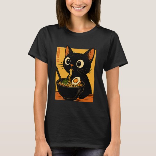 Anime Cat Ramen Japanese Funny Graphic Tees Kawaii (Voorkant)