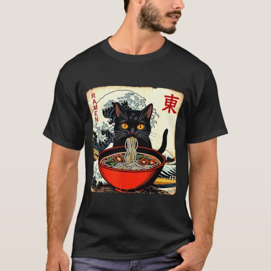 Anime Cat Ramen Japanese Funny Graphic Tees Kawaii (Voorkant)