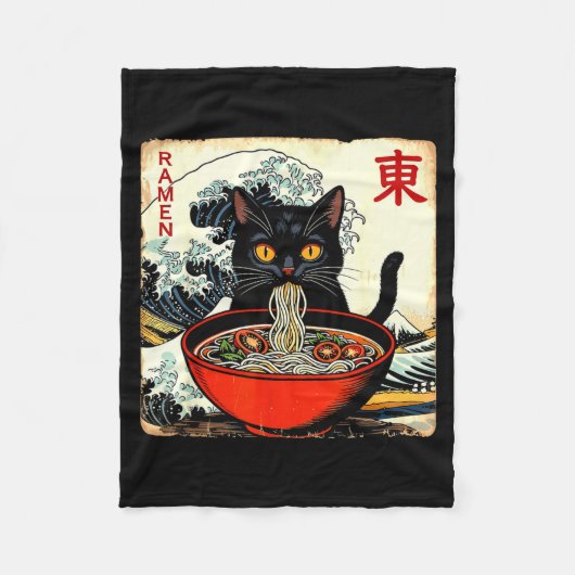 Anime Cat Ramen Japanese Funny Graphic Tees Kawaii Fleece Deken (Voorkant)