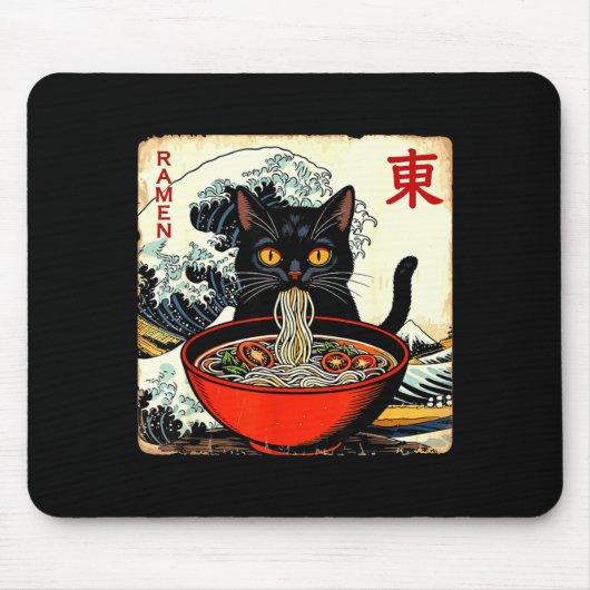 Anime Cat Ramen Japanese Funny Graphic Tees Kawaii Muismat (Voorkant)