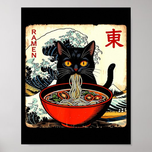 Anime Cat Ramen Japanese Funny Graphic Tees Kawaii Poster (Voorkant)