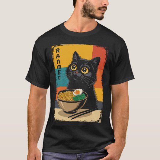 Anime Cat Ramen Japans T-shirt (Voorkant)