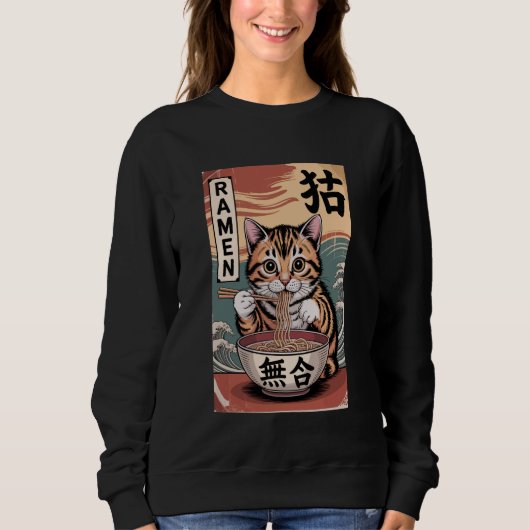 Anime Cat Ramen Noodles Kawaii Japanese Aesthetic Trui (Voorkant)