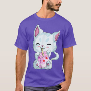 Anime Cat Strawberry Milk Shirt for Women Girls, K