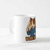 Anime Cat - WORK HARD Motivational Japanese style Koffiemok (Voorkant links)