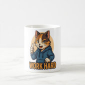 Anime Cat - WORK HARD Motivational Japanese style Koffiemok (Center)