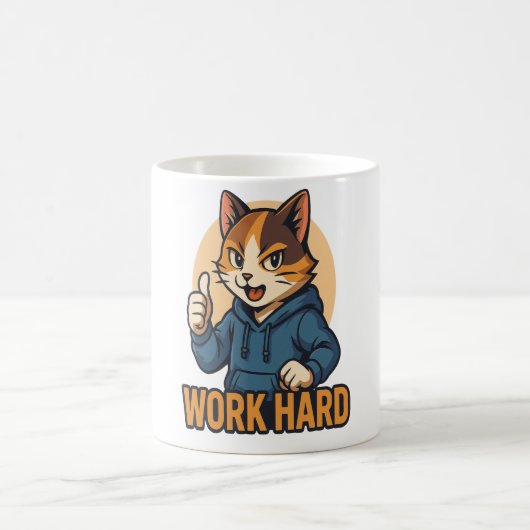 Anime Cat - WORK HARD Motivational Japanese style Koffiemok (Center)