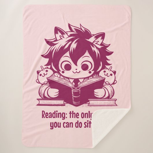 Anime Catboy leest een boek en grappige boekenquot Sherpa Deken (Voorkant)
