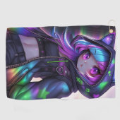 Anime Catgirl Night Glow Golfhanddoek (Horizontaal)