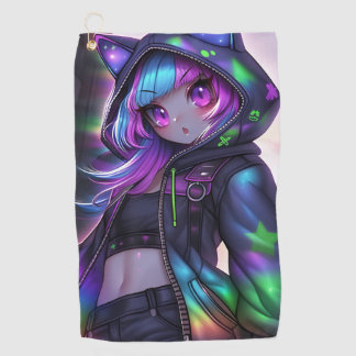 Anime Catgirl Night Glow Golfhanddoek