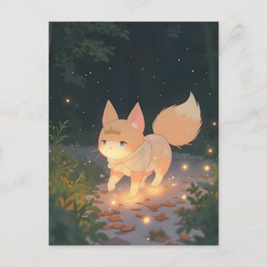 Anime Celestial Fox in een Starlit Forest Briefkaart (Voorkant)