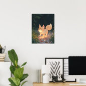 Anime Celestial Fox in een Starlit Forest Poster (Thuiskantoor)