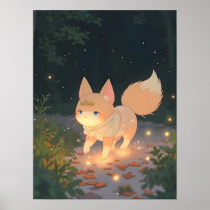 Anime Celestial Fox in een Starlit Forest Poster
