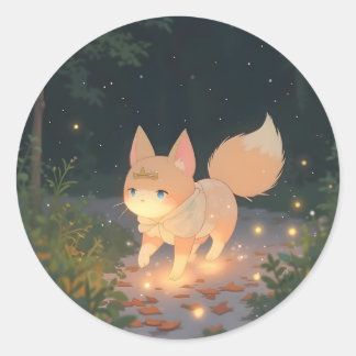 Anime Celestial Fox in een Starlit Forest Ronde Sticker