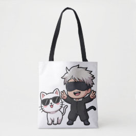 Anime Character & Blushing Cat T-shirt Tote Bag