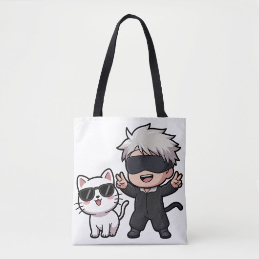 Anime Character & Blushing Cat T-shirt Tote Bag (Voorkant)