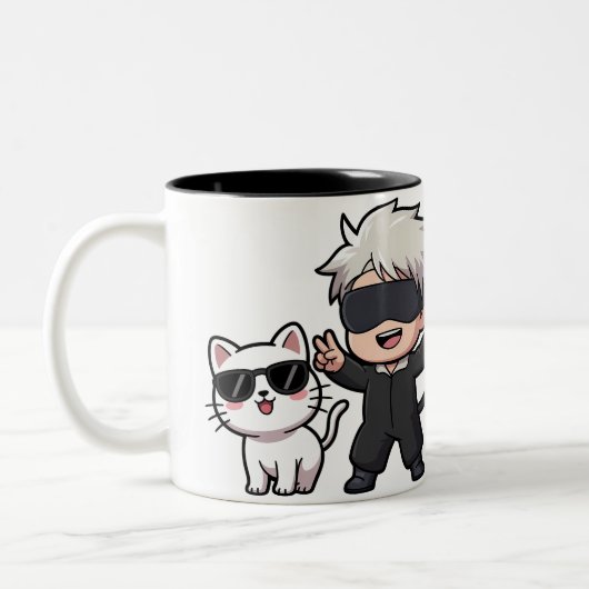 Anime Character & Blushing Cat Tweekleurige Koffiemok (Links)