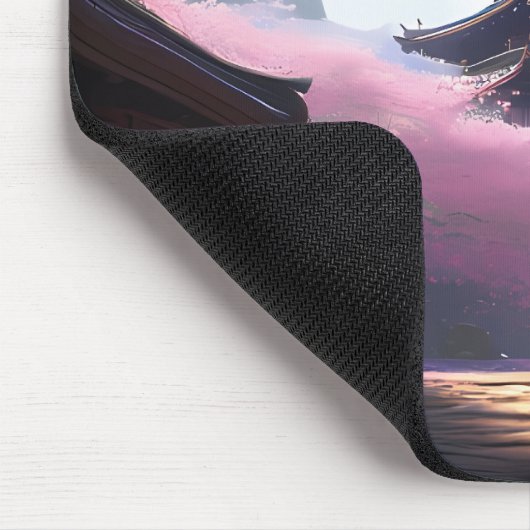 Anime Cherry Blossom & Pagode Uitzicht Landschap Muismat (Hoek)