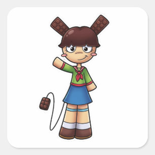 Anime Chibi Chocolade Meisje Zeemansuniform Vierkante Sticker