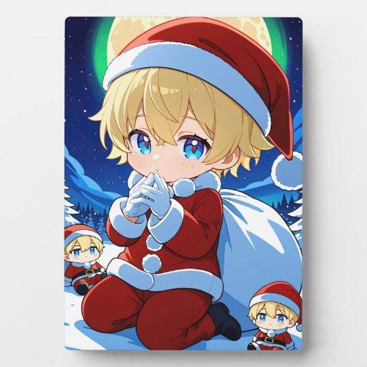 Anime Chibi Santa Boy Christmas Framed Art Fotoplaat (voorkant)