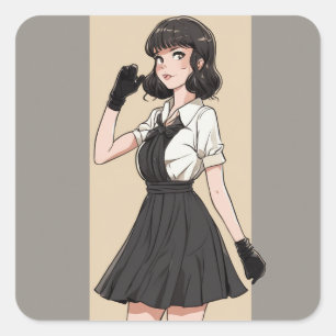 Anime Chic Little Black Dress Sticker - Tijdloos
