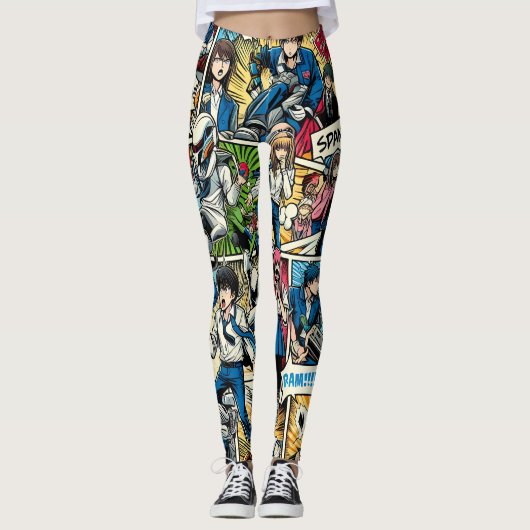 Anime Chic: Trendy manga stijl Leggings (Voorkant)
