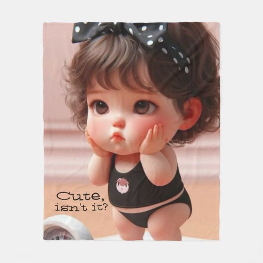 Anime Chubby Meisje Foto, Schattige Zwart Hoofd Li Fleece Deken (Voorkant)