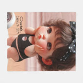 Anime Chubby Meisje Foto, Schattige Zwart Hoofd Li Fleece Deken (Voorkant (Horizontaal))