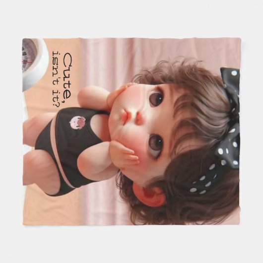Anime Chubby Meisje Foto, Schattige Zwart Hoofd Li Fleece Deken (Voorkant (Horizontaal))