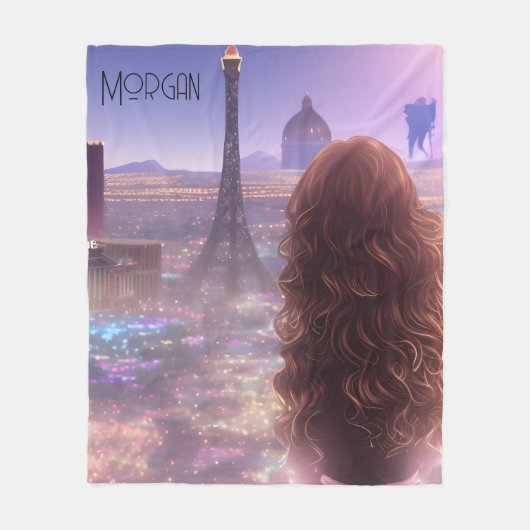 Anime City Girl Day Dreaming over Skyline Fleece Deken (Voorkant)