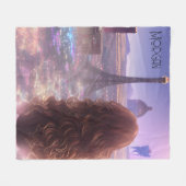 Anime City Girl Day Dreaming over Skyline Fleece Deken (Voorkant (Horizontaal))