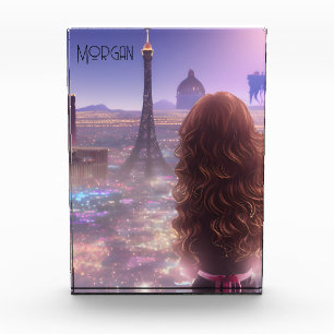 Anime City Girl Day Dreaming over Skyline Fotoblokken