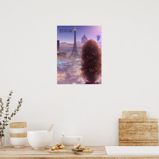 Anime City Girl Day Dreaming over Skyline Poster (Keuken)