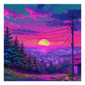 Anime City Mountain Landschap Neon Sunset Perfect Poster (Voorkant)