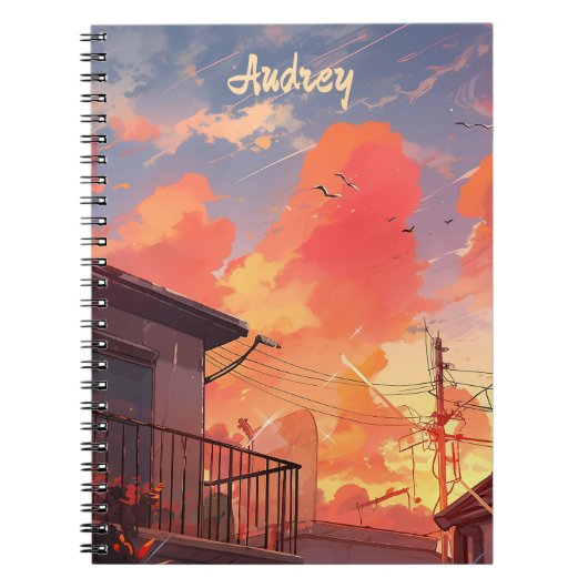 Anime Cityscape Sky Aesthetic - Anime Sunset Notitieboek (Voorkant)