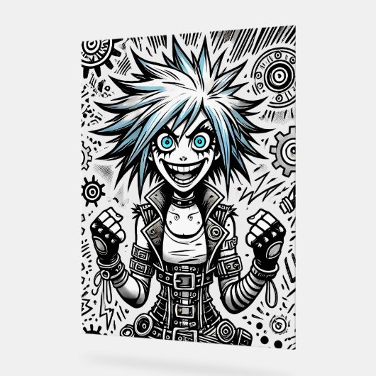 Anime Comic Vrolijke Kunst Origineel Blu_Eyes Blac Acryl Bord (Hoek)